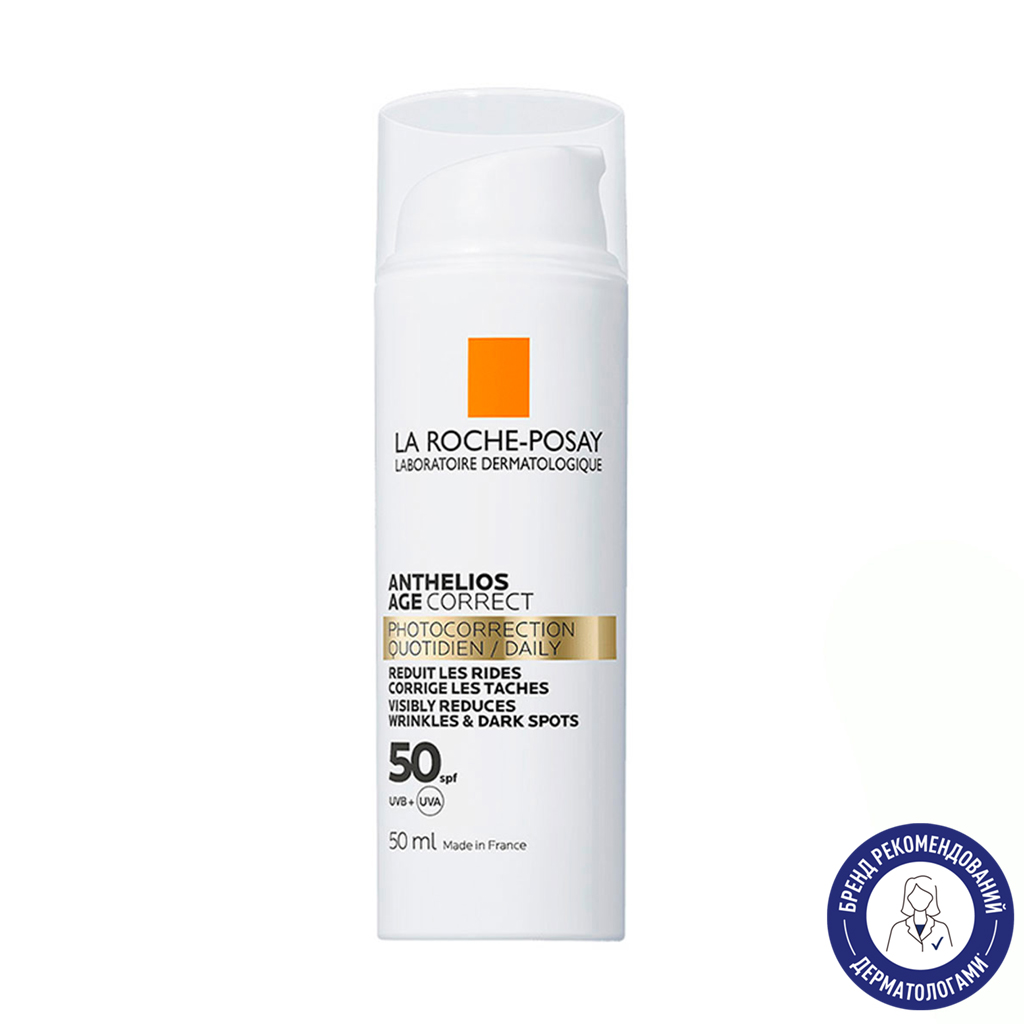 Антивіковий сонцезахисний засіб для обличчя La Roche-Posay Anthelios Age Correct SPF 50 проти зморшок та пігментації, 50 мл