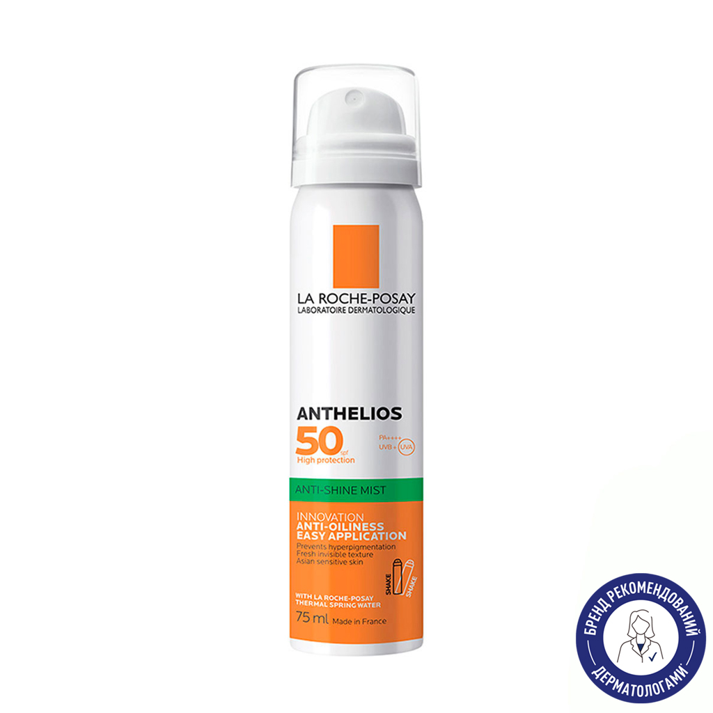 Ультралегкий сонцезахисний спрей для обличчя La Roche-Posay Anthelios Anti-Shine Mist SPF 50+, 75 мл